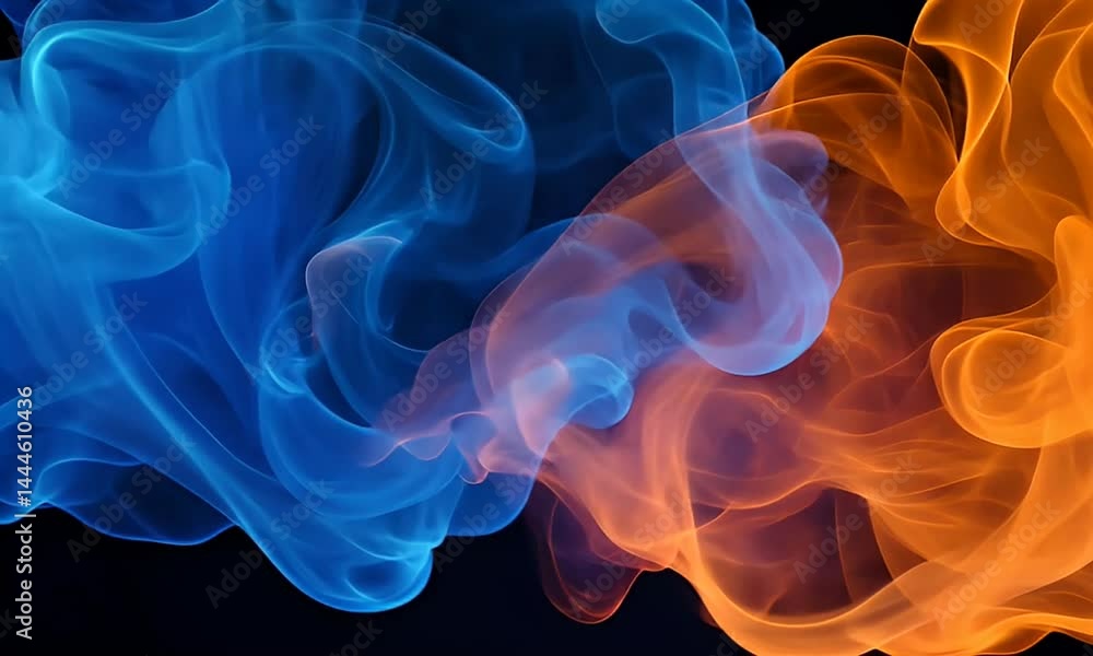 Abstract interplay of blue and orange smoke. Abstract interplay of blue and orange smoke.