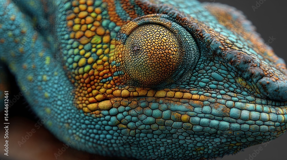 Fototapeta premium Chameleon Close-Up: Vibrant Scales and Complex Eye