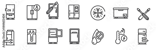 Refrigerator repair icons set, outline. vector