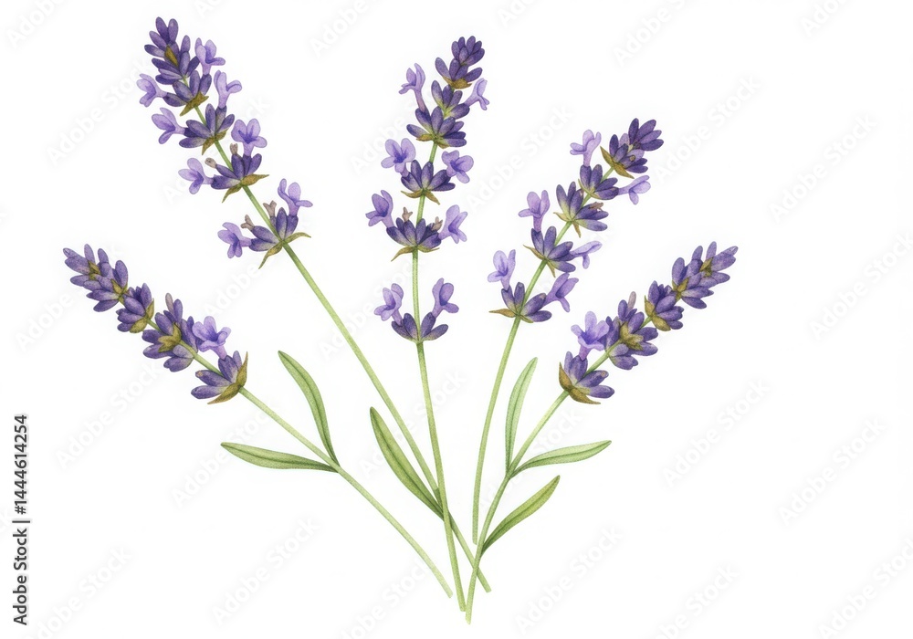 Obraz premium Watercolor illustration of lavender flowers isolated on white background