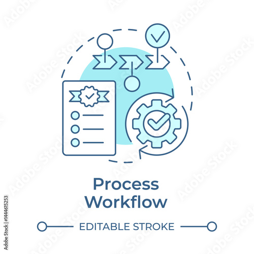 Process workflow soft blue concept icon. Project management, tasks organization. Round shape line illustration. Abstract idea. Graphic design. Easy to use in advertising, marketing