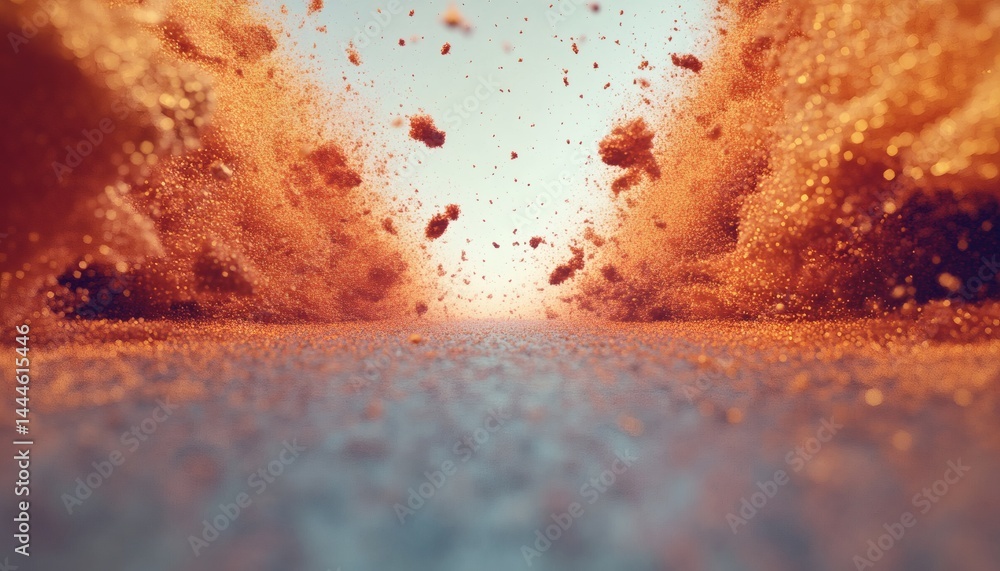 Abstract digital image of a fiery path through a dusty landscape.