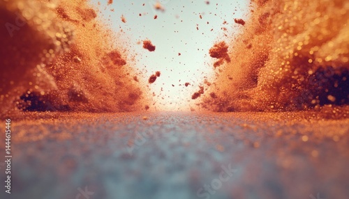 Abstract digital image of a fiery path through a dusty landscape.