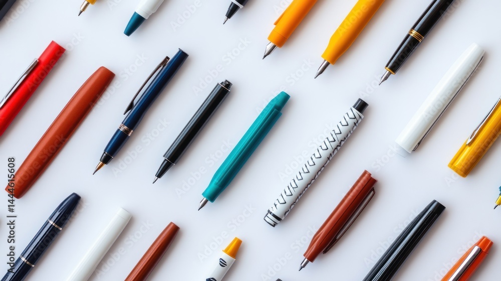 Assorted pens arranged in a geometric pattern Assorted pens arranged in a geometric pattern