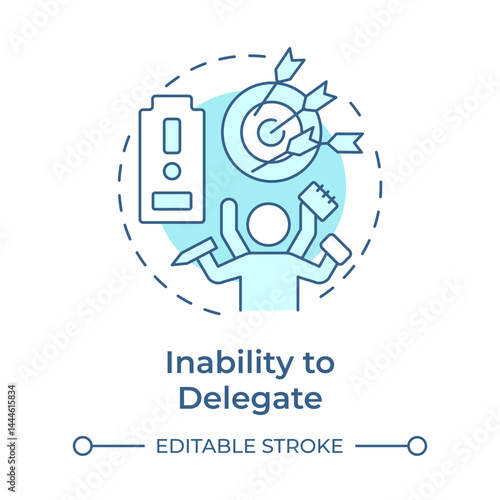 Inability to delegate soft blue concept icon. Low productivity, multitasking. Work organization. Round shape line illustration. Abstract idea. Graphic design. Easy to use in advertising, marketing