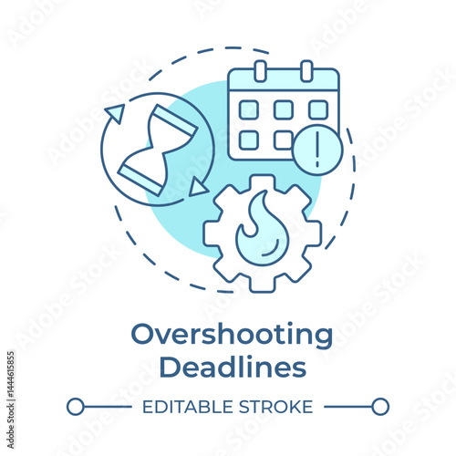 Overshooting deadlines soft blue concept icon. Time management, schedule. Business work, startup. Round shape line illustration. Abstract idea. Graphic design. Easy to use in advertising