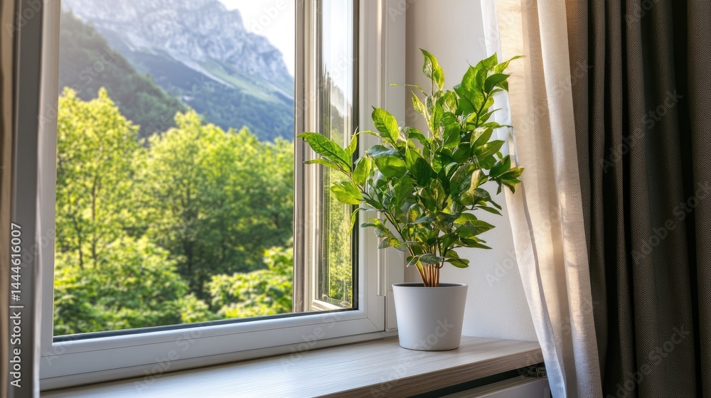 Open window in hotel room letting fresh air circulate