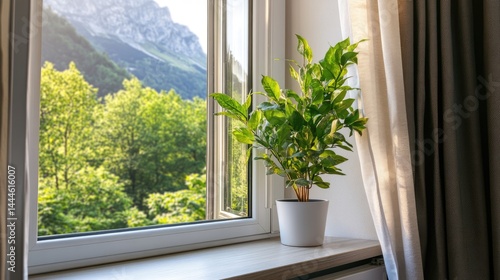 Obraz na płótnie Open window in hotel room letting fresh air circulate w salonie
