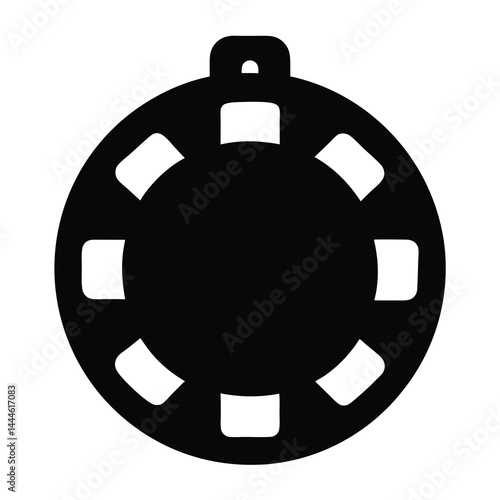 Black and white illustration of a single poker chip with a hole at the top
