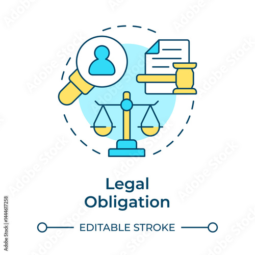 Legal obligation multi color concept icon. Allow required data processing for regulation. Lawful base from GDPR. Round shape line illustration. Abstract idea. Graphic design. Easy to use in article