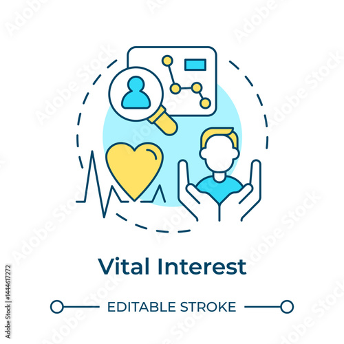 Vital interest multi color concept icon. Processing personal data to prevent serious harm. Legal base from GDPR. Round shape line illustration. Abstract idea. Graphic design. Easy to use in article
