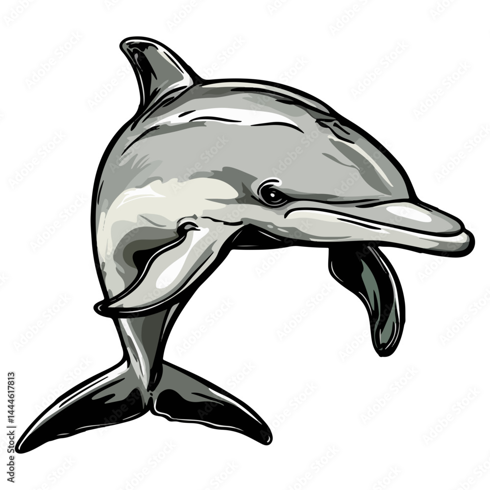 Fototapeta premium Dolphin, marine life, vector, transparent background