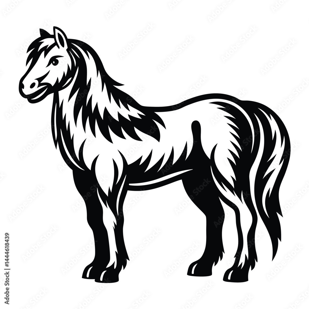 Obraz premium Monochrome Running Horse Artwork, Elegant Black Stallion Silhouette on White Background