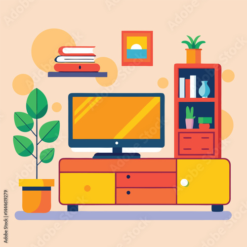  Living room with TV and shelves Living room interior