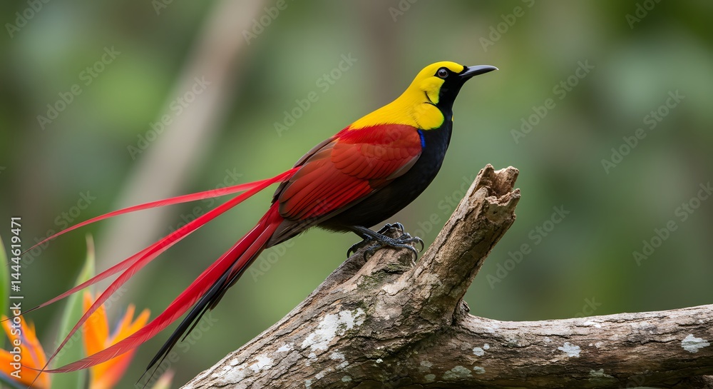 Naklejka premium Magnificent Bird of Paradise Perched in the Rainforest