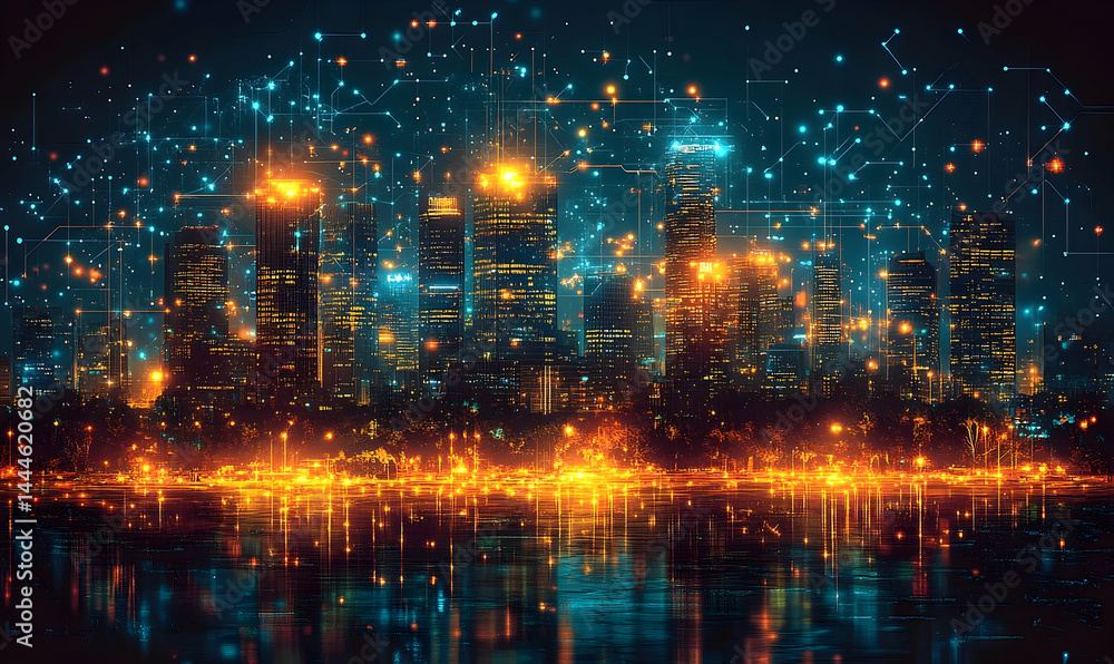 Fototapeta premium Futuristic cityscape at night