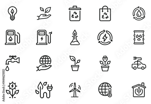 Clean Energy, Recycling, and Eco-Living Icon Set