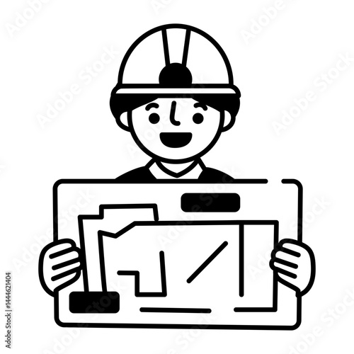 Construction engineer holding a map, doodle style icon 