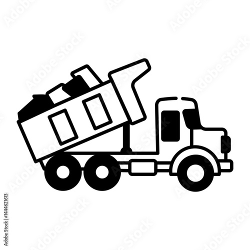 A hand drawn icon of a dump truck 
