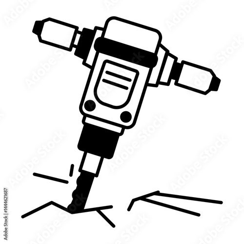 A doodle style icon of a jack hammer 
