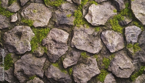Obraz na płótnie Close-up view of a textured stone wall with patches of moss. w salonie