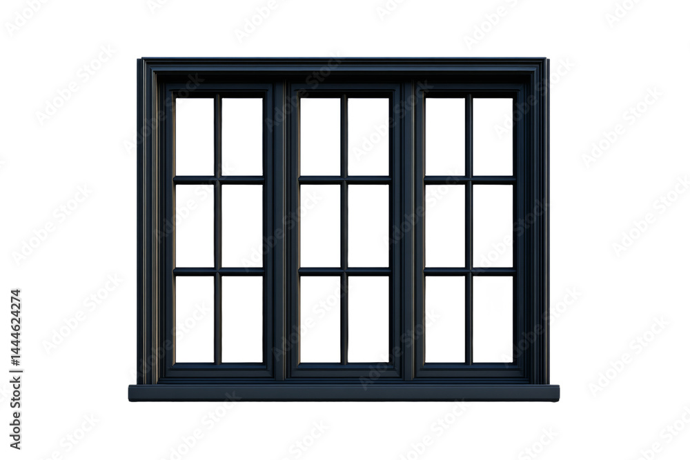 Dark Window Frame with Three Sections and Divided Lights Dark Window Frame with Three Sections and Divided Lights