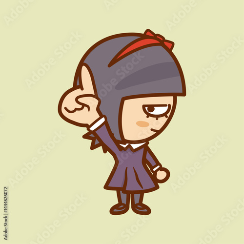 １本の指を立て手を突き上げる横顔の女の子のイラスト／Illustration of a profile of a girl pointing up one finger