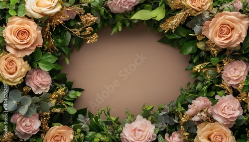 Obraz na płótnie Floral wreath design with pastel roses and greenery. w salonie