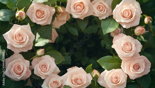 Delicate pastel roses form a circular border.
