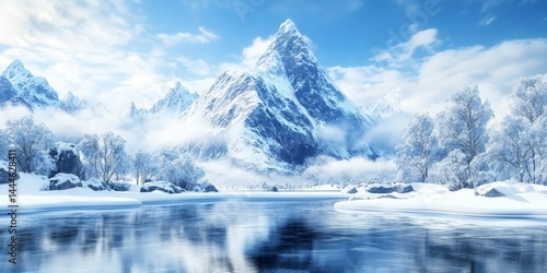 Wallpaper Mural Snowy Mountain Landscape with Frozen Terrain Torontodigital.ca
