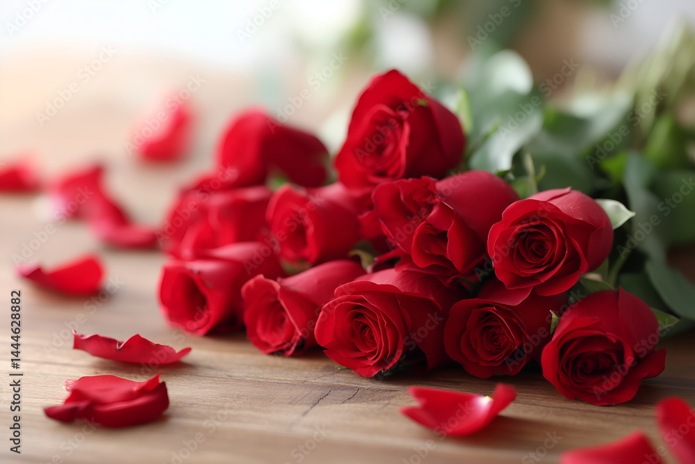 Romantic bouquet of red roses on rustic wooden background Romantic bouquet of red roses on rustic wooden background