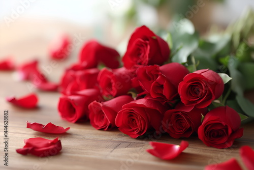 Wallpaper Mural Romantic bouquet of red roses on rustic wooden background   Torontodigital.ca