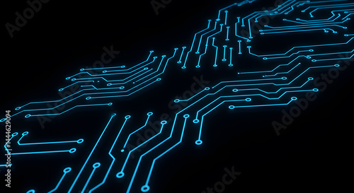 Glowing Teal Circuit Board Pathway, Abstract Technology Background