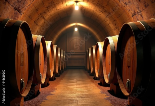 Obraz na płótnie aged wooden wine barrels rustic cellar antique storage oak vibrant tonality timeless craftsmanship vintage atmosphere, cask, liquid, fermentation, interior w salonie