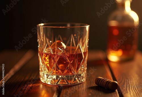 Obraz na płótnie amber whiskey swirling crystal cut glass elegant still life reflections light play, drink, beverage, liquor, carafe, spirits, cocktail, vintage, clarity w salonie