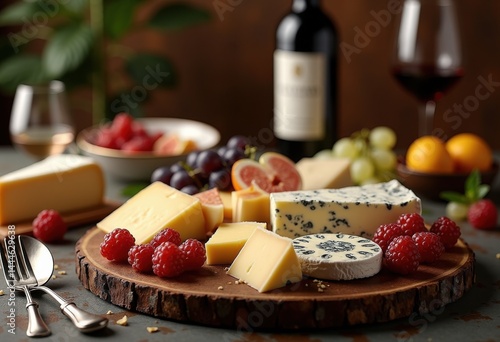 Obraz na płótnie artfully arranged cheese wine selection platter gourmet tasting delight luxury presentation, arrangement, appetizer, spread, provisions, decoration, variety w salonie