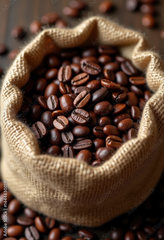 artisan coffee beans burlap sack fresh roasted organic aroma flavor rustic natural texture, grain, harvest, blend, brew, espresso, character, medium, bold