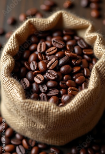 Obraz na płótnie artisan coffee beans burlap sack fresh roasted organic aroma flavor rustic natural texture, grain, harvest, blend, brew, espresso, character, medium, bold w salonie