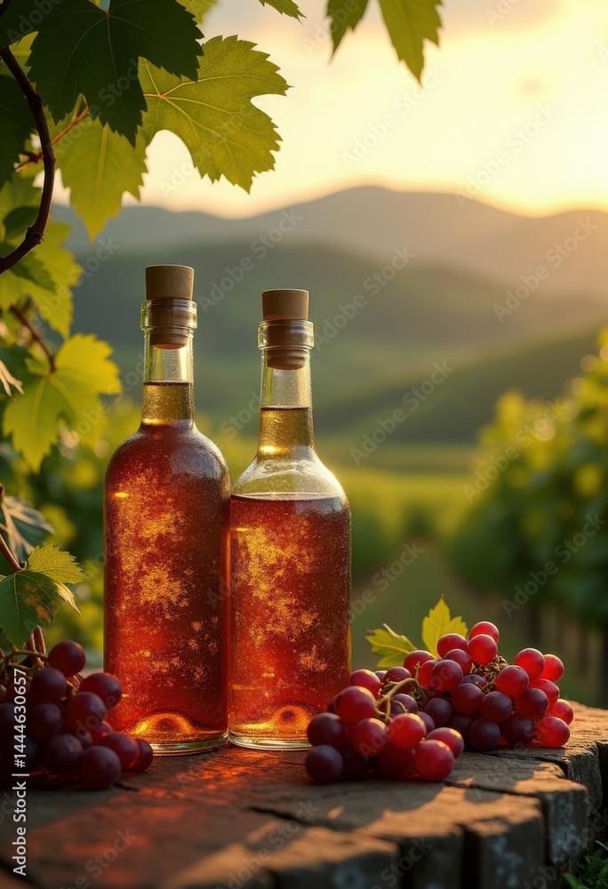 artisanal wine bottles vineyards lush green grapevines rustic glass bottle texture grape harvest vineyard landscape, vintage, wineglass, grapes, estate