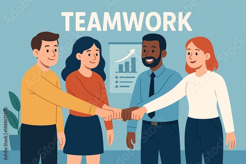 Diverse Business Team Fist Bump for Success – Office Teamwork and Collaboration Concept