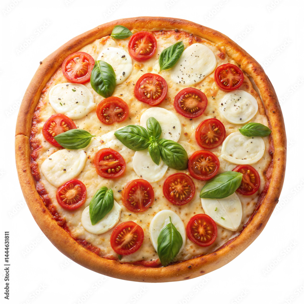 High-resolution Margherita pizza with extra mozzarella, cherry tomatoes, and basil leaves, perfect for food packaging, digital menus, Italian cuisine ads, and authentic pizza branding materials Png High-resolution Margherita pizza with extra mozzarella, cherry tomatoes, and basil leaves, perfect for food packaging, digital menus, Italian cuisine ads, and authentic pizza branding materials Png