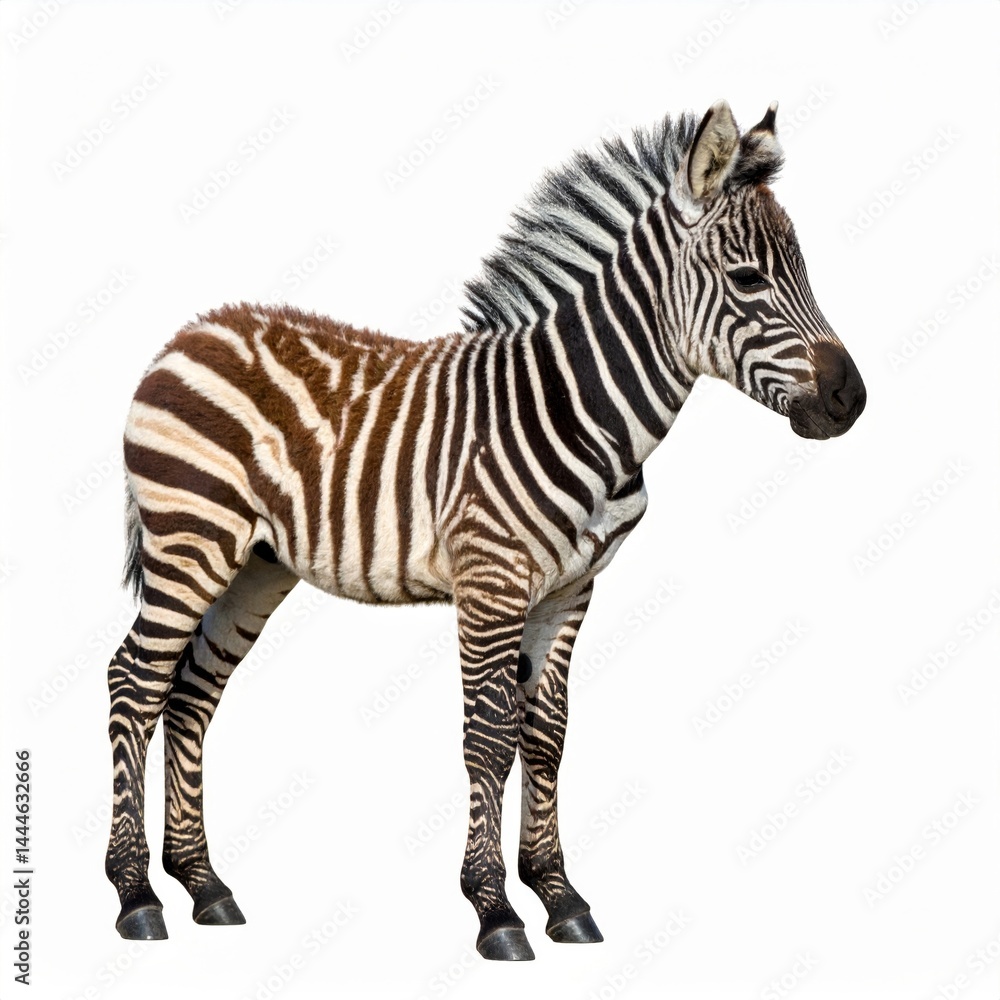 Fototapeta premium Striped Zebra Standing Gracefully on White Background
