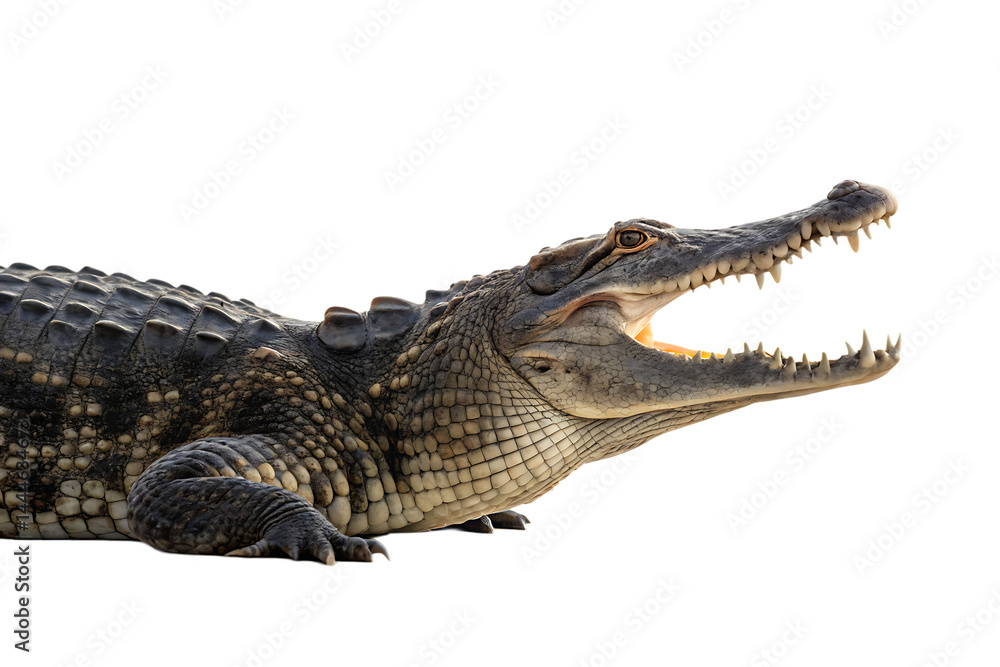 Fototapeta premium Detailed Crocodile Close-Up – Textured Scales and Sharp Teeth on png Background