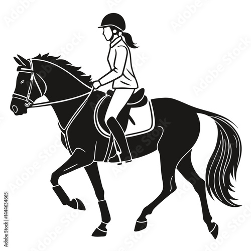 Silhouette of Horse with Rider, Equestrian Sport, Black Stallion, Ponytail, Saddle
