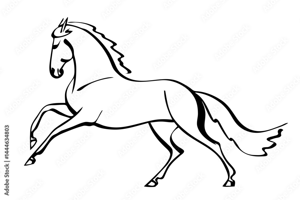 Elegant line drawing of a prancing horse with flowing mane Elegant line drawing of a prancing horse with flowing mane