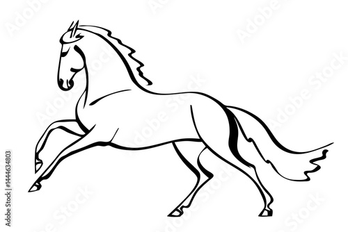 Elegant line drawing of a prancing horse with flowing mane