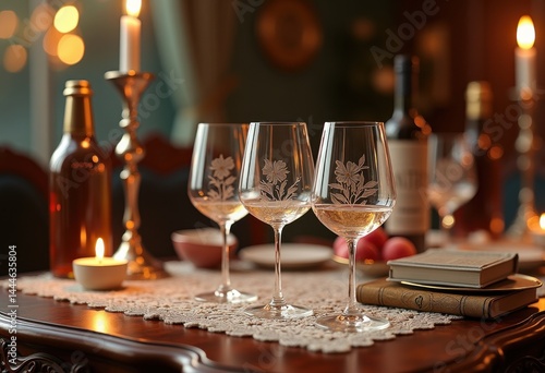 Wallpaper Mural elegant glassware display fine wine bottles exuding luxury sophistication refined setting, liquid, tasting, collection, pour, drink, cork, texture Torontodigital.ca