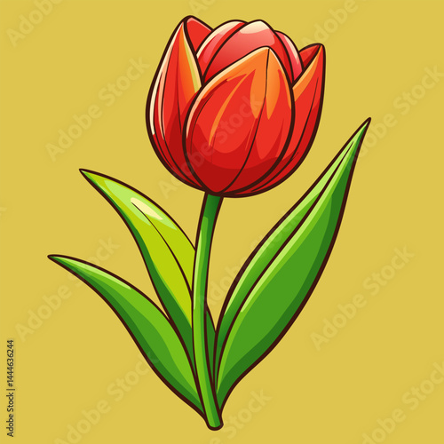 Vibrant Red Tulip Flower Illustration