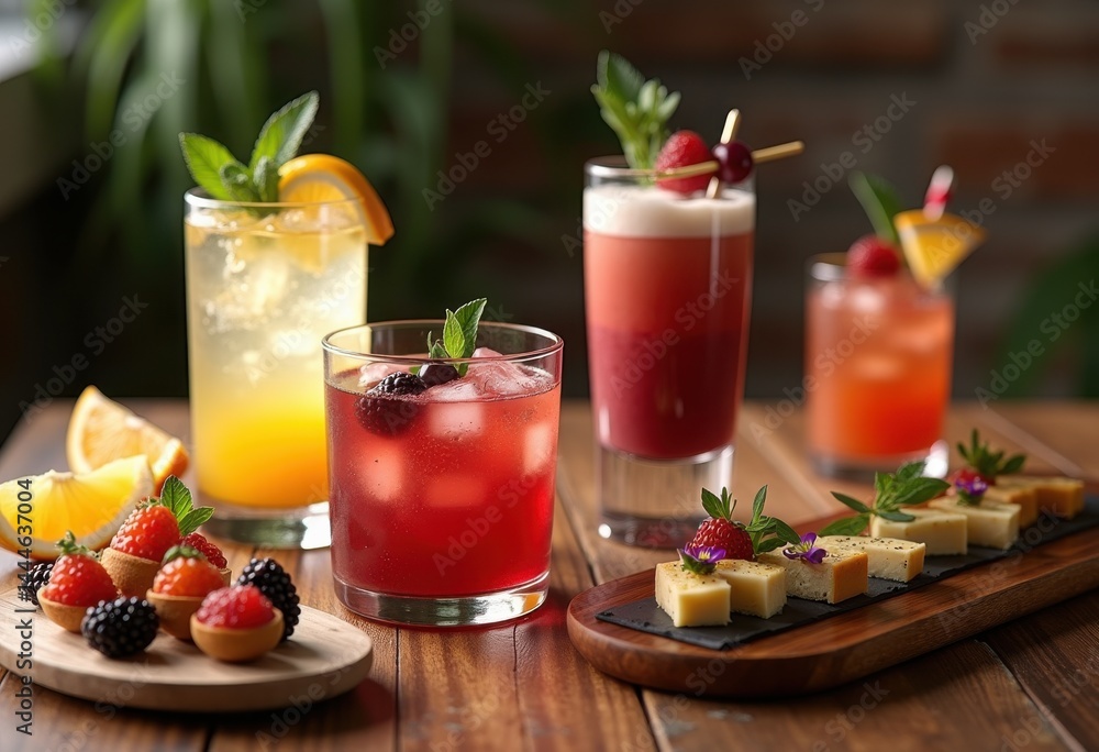 elegant stylish drink pairings rustic wooden table refreshing beverages accompanying gourmet snacks, glass, wine, whiskey, beer, gin, lime, orange elegant stylish drink pairings rustic wooden table refreshing beverages accompanying gourmet snacks, glass, wine, whiskey, beer, gin, lime, orange