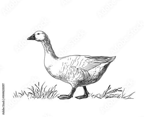 Graceful hand-drawn vector illustration of a goose, perfect for nature-themed projects. Ideal for wildlife and animal lovers, adding charm to any design or setting.